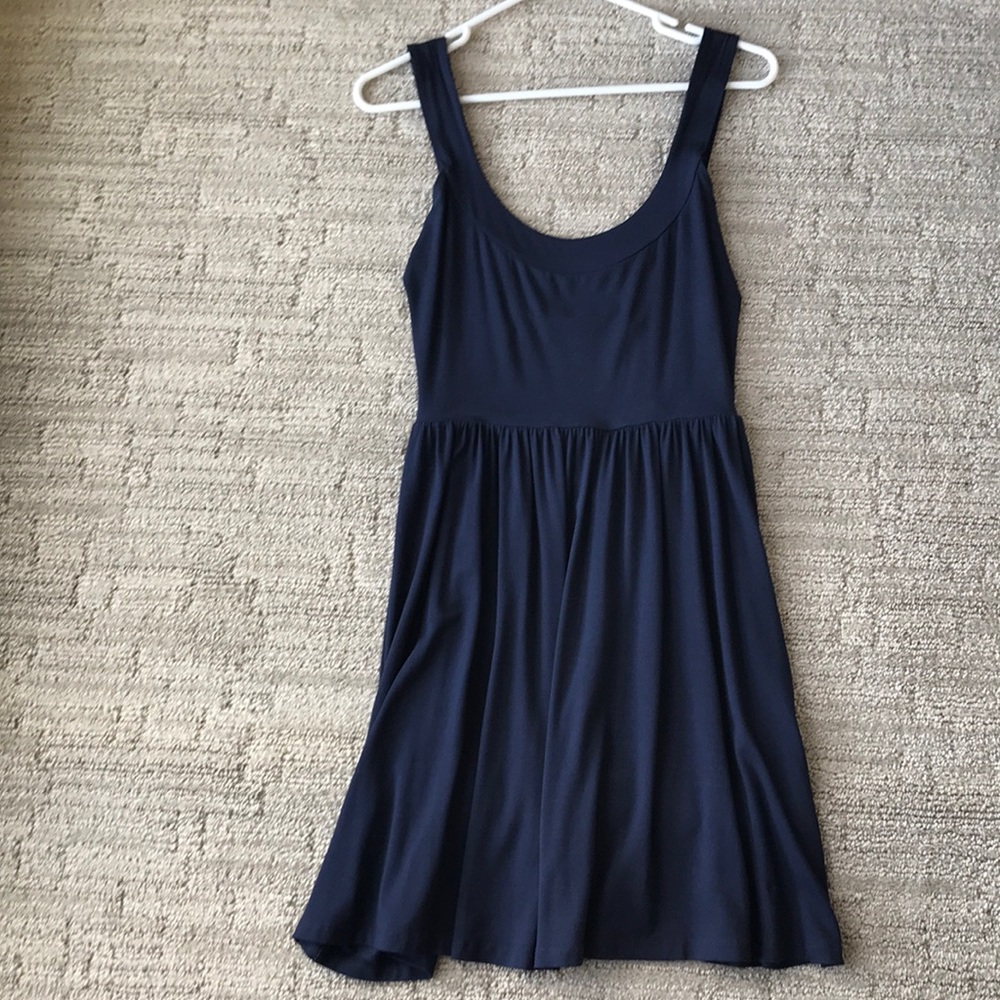 Navy blue empire swing dress, strapless, S